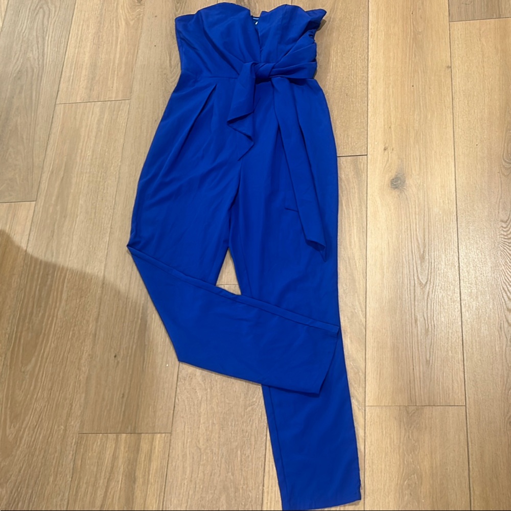 Mustard Seed Blue Long Sleeve Jumpsuit with Tie Waist